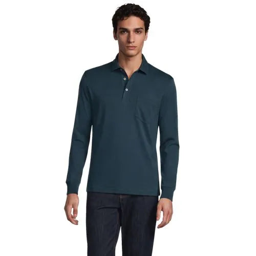 Men's Long Sleeve Cotton Supima Polo Shirt with Pocket
