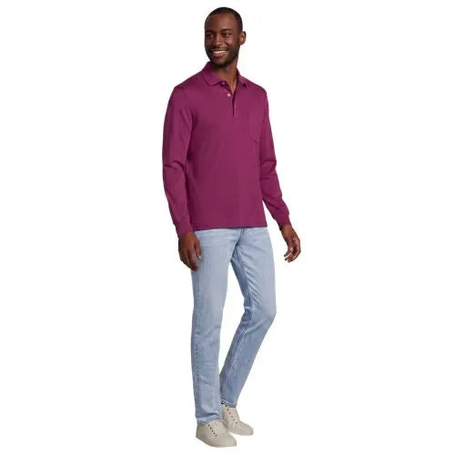 Men's Long Sleeve Cotton Supima Polo Shirt with Pocket