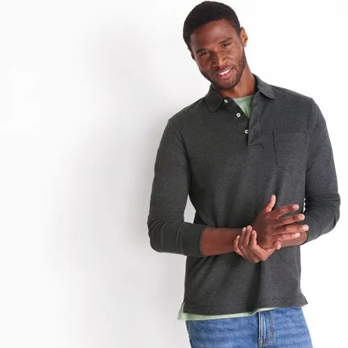 Men's Long Sleeve Cotton Supima Polo Shirt with Pocket