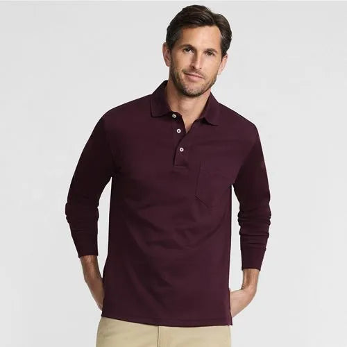 Men's Long Sleeve Cotton Supima Polo Shirt with Pocket