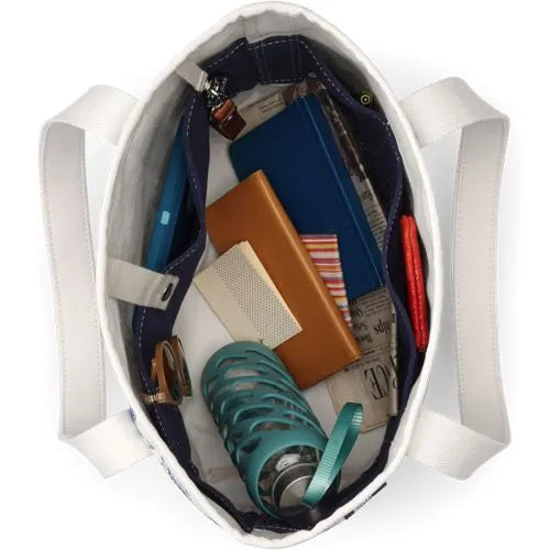 Medium Print 5 Pocket Open Top Canvas Tote Bag