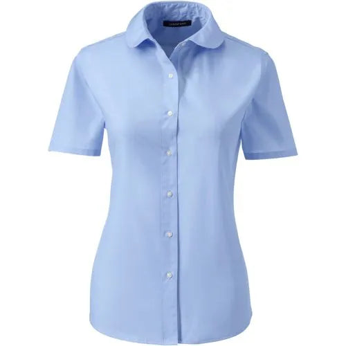 Women's Short Sleeve Peter Pan Collar Broadcloth Shirt