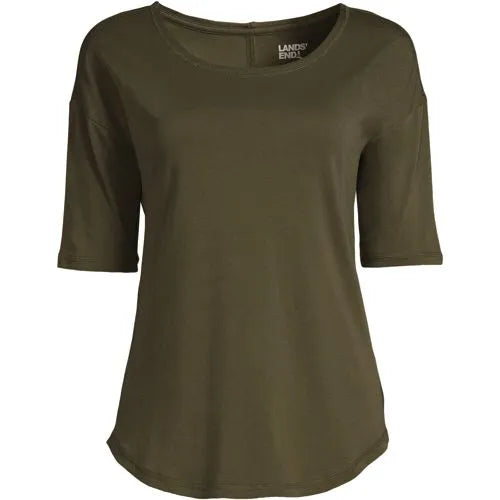 Women's Supima Micro Modal Elbow Sleeve Balletneck Curved Hem Top