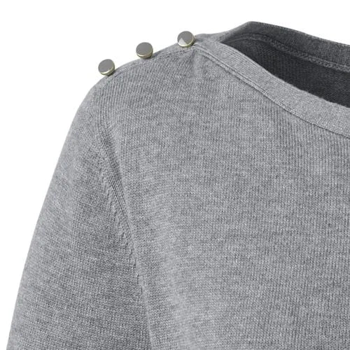 Women Cotton Modal Button Shoulder Boatneck Sweater