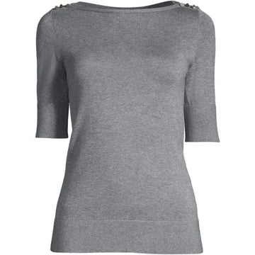 Women Cotton Modal Button Shoulder Boatneck Sweater