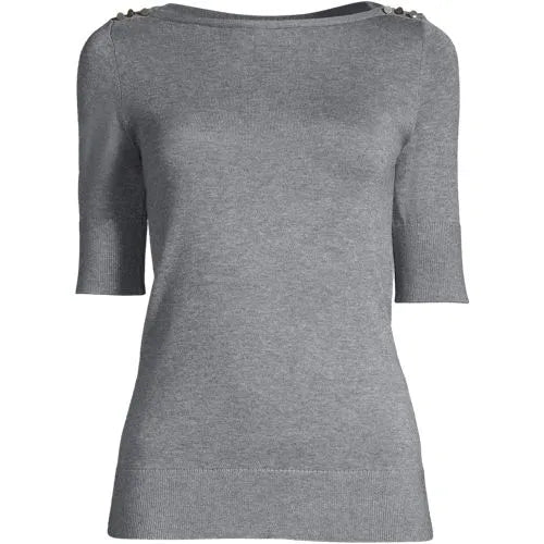Women Cotton Modal Button Shoulder Boatneck Sweater