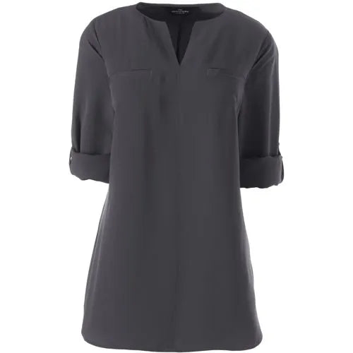 Women's Petite Roll Sleeve Splitneck Tunic Soft Blouse