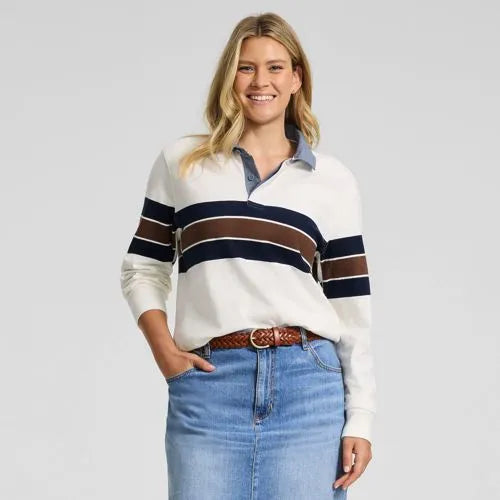 Men's Long Sleeve Stripe Rugby Shirt