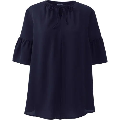 Women's Maternity Short Sleeve Tie Neck Crepe Blouse