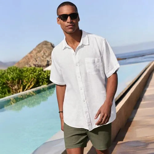 Men's Traditional Fit Short Sleeve Linen Shirt