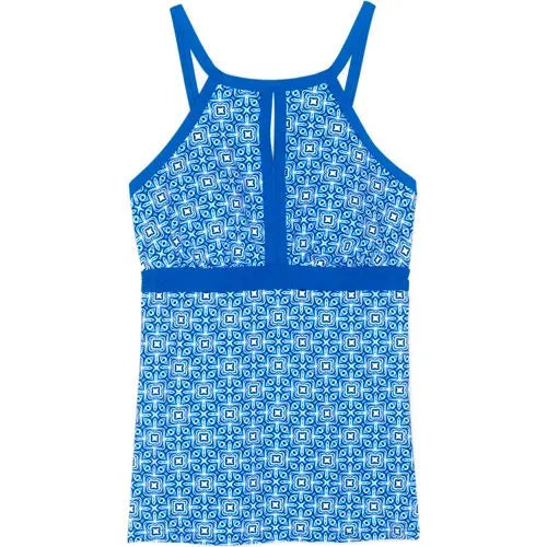 Women's Plus Size DDD-Cup Keyhole High Neck Modest Tankini Top Swimsuit Adjustable Straps Print