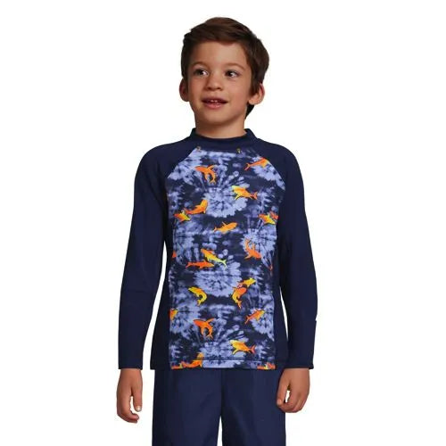 Boys Husky Mock Neck Long Sleeve UPF 50 Swim Rash Guard