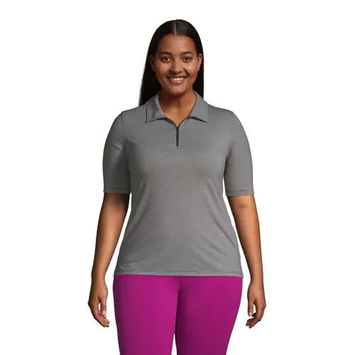 Women's Plus Size Moisture Wicking UPF Sun Elbow Sleeve Zip Front Polo Shirt