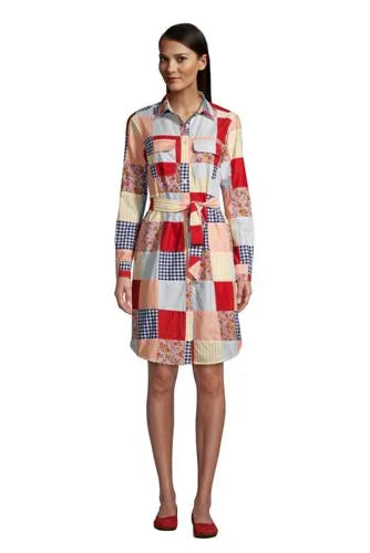 Women's Petite Cotton Poplin Button Front Shirt Dress