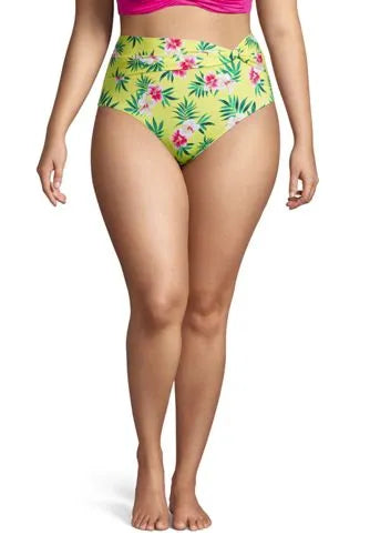 Women's Plus Size Chlorine Resistant Twist Front Retro High Waisted Bikini Bottoms