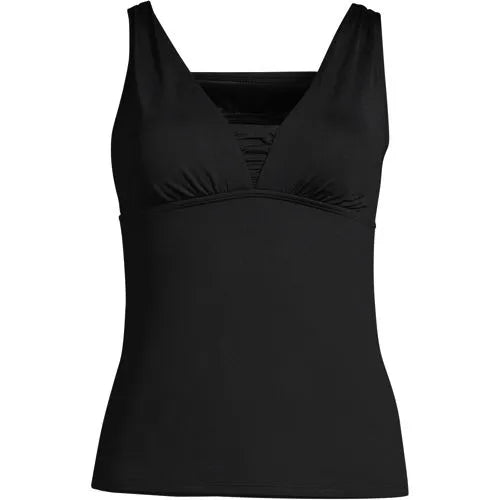 Women's Long Chlorine Resistant Tummy Control Grecian Tankini Swimsuit Top Adjustable Straps
