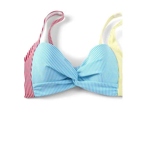 Women's DD-Cup Chlorine Resistant Twist Underwire Bikini Swimsuit Top Adjustable Straps Seersucker