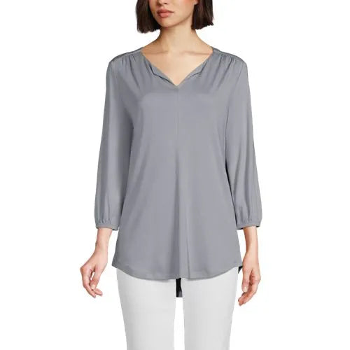 School Uniform Women's Supima Micro Modal 3/4 Sleeve Split Neck Tunic