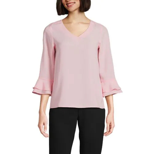 Women's 3/4 Flutter Sleeve Crepe Blouse