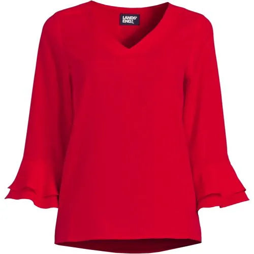 Women's 3/4 Flutter Sleeve Crepe Blouse