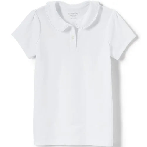 School Uniform Girls Short Sleeve Ruffled Peter Pan Collar Knit Shirt