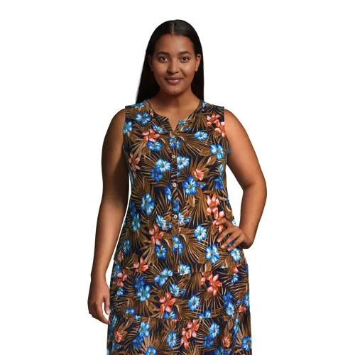 Women's Plus Size Crinkle Knit Button Front Tank