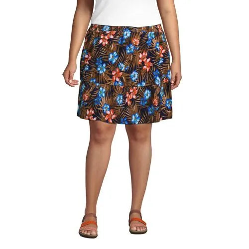 Women's Plus Size High Rise Pull On Elastic Waist Tiered Crinkle Knit Skirt