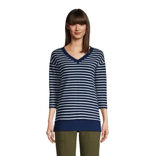 Women's 3/4 Sleeve Waffle V-neck Tunic