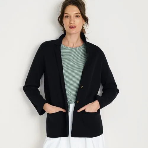 Women's Fine Gauge Cotton Button Front Blazer Sweater