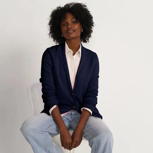 Women's Fine Gauge Cotton Button Front Blazer Sweater