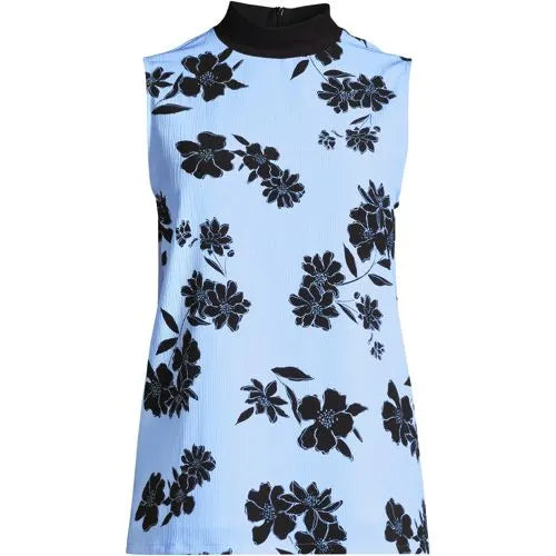 Women's Regular Sleeveless Mock Neck Crinkle Blouse