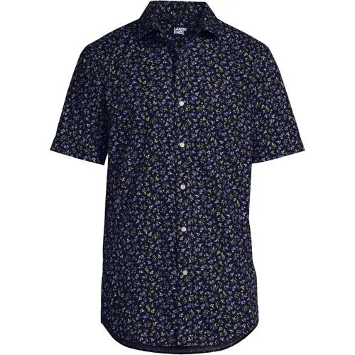 Men's Slim Short Sleeve Floral Spread Collar Shirt