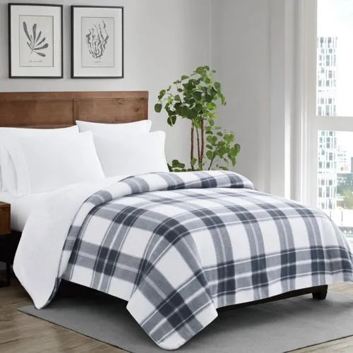 Cannon Cozy Teddy Plaid Sweater Knit Blanket