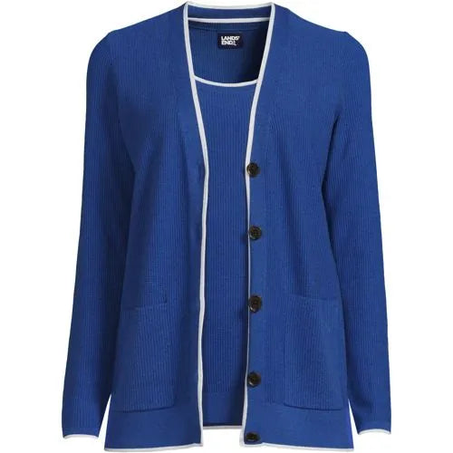 Women's Fine Gauge Cotton Cardigan and Tank Sweater Set