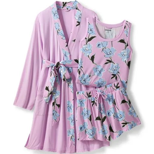 Women's Cooling 3 Piece Pajama Set - Robe Tank and Shorts