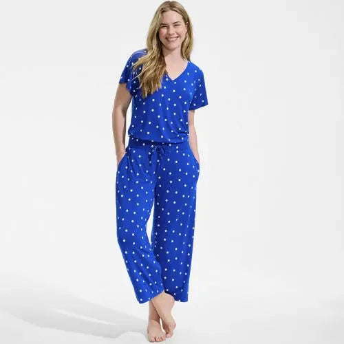 Women's Cooling Pajama Set - Short Sleeve Top and Crop Pants