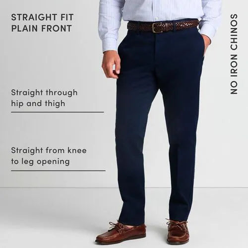 Men's Tall No Iron Straight Fit Plain Front Chino Pant