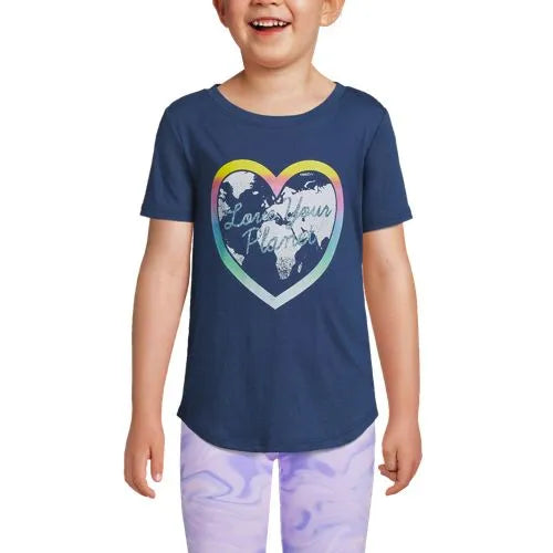 Girls Short Sleeve Curved Hem Graphic Tee Shirt