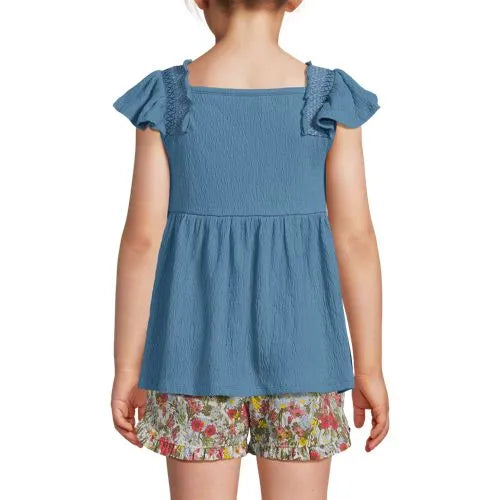 Girls Smocked Flutter Sleeve Gauze Tank Top