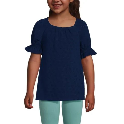 Girls Short Sleeve Eyelet Ruffle Sleeve Top