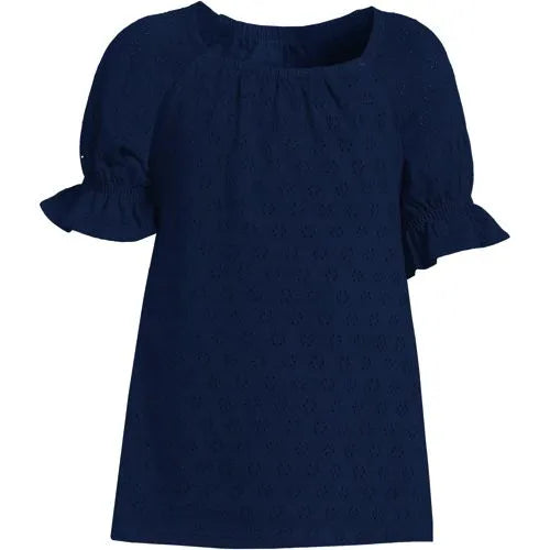 Girls Short Sleeve Eyelet Ruffle Sleeve Top