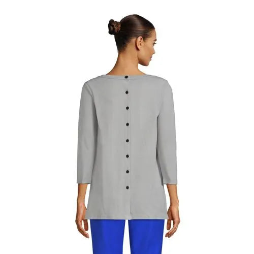 Women's 3/4 Sleeve Heavyweight Jersey Boatneck Button Back Tunic