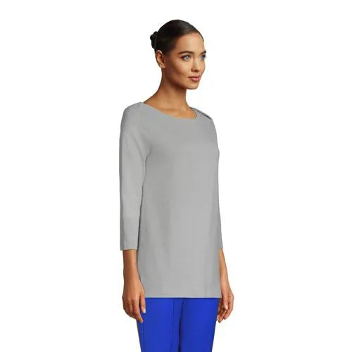 Women's 3/4 Sleeve Heavyweight Jersey Boatneck Button Back Tunic