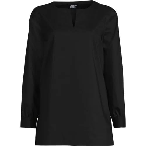 Women's Stretch Broadcloth Long Sleeve Split Neck Tunic