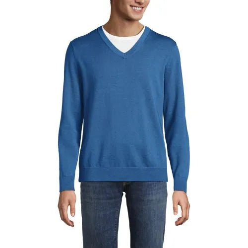 Men's Fine Gauge Cotton V-neck Sweater