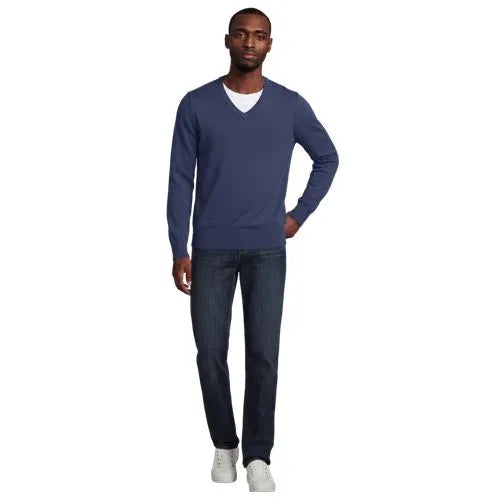 Men's Fine Gauge Cotton V-neck Sweater