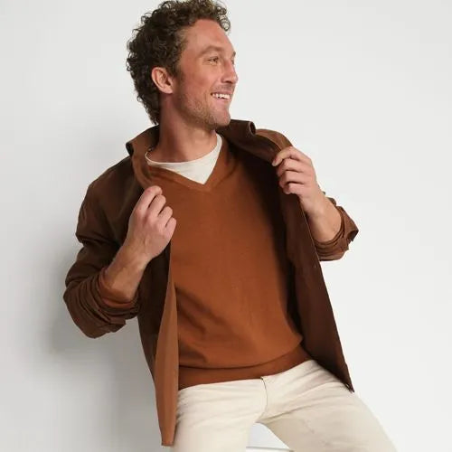 Men's Fine Gauge Cotton V-neck Sweater