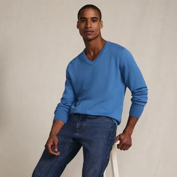 Men's Fine Gauge Cotton V-neck Sweater