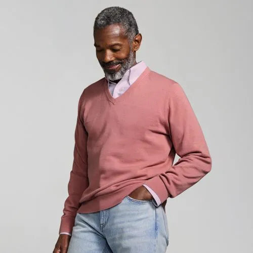 Men's Fine Gauge Cotton V-neck Sweater