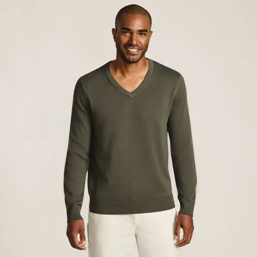 Men's Fine Gauge Cotton V-neck Sweater